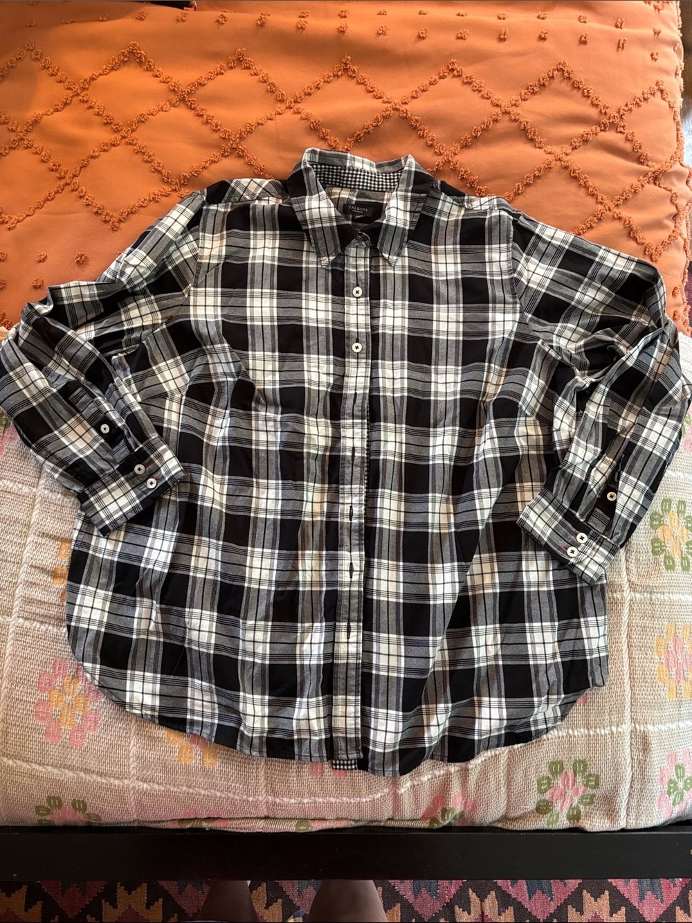 Talbots Black and White plaid button down shirt - 2X petite